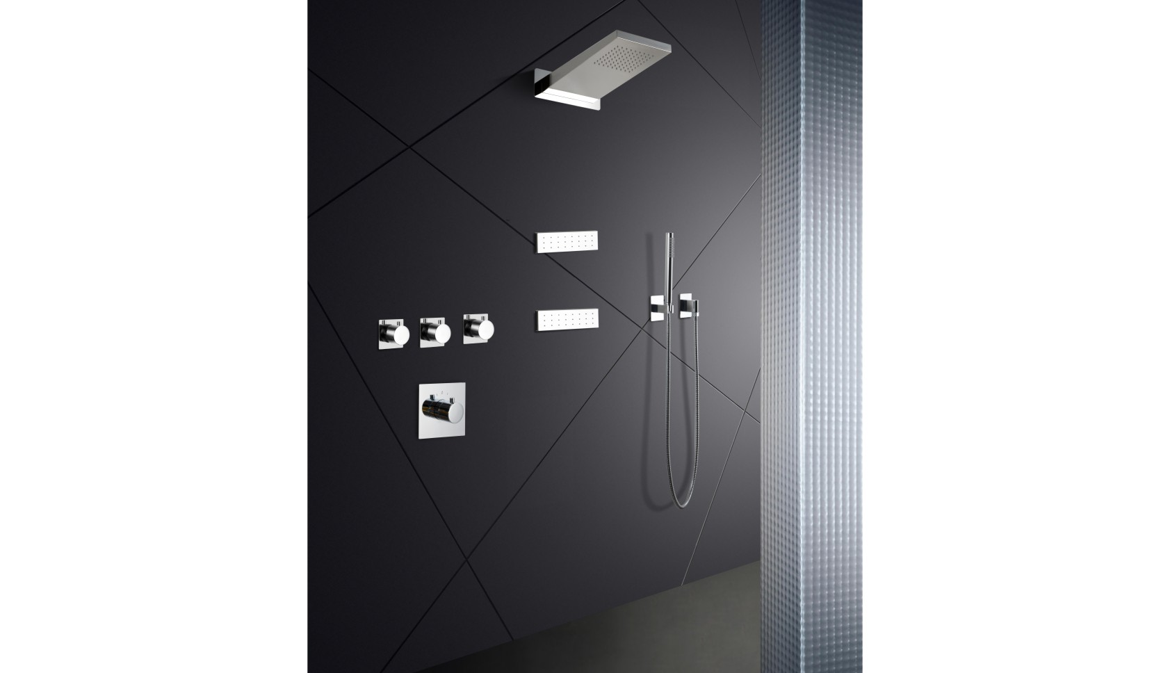 Stainless Steel Shower System - Wall-Mounted, Hot & Cold Water With Handheld Spray Head And Fauc