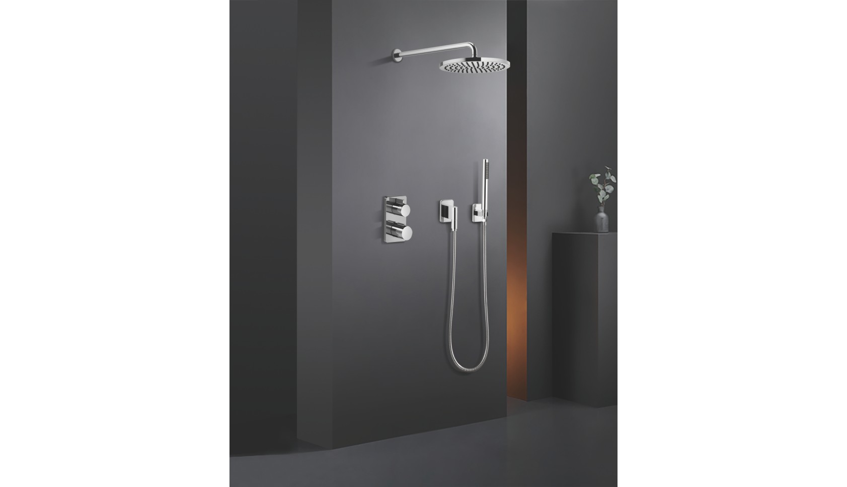 Stainless Steel Shower System - Wall-Mounted, Hot & Cold Water With Handheld Spray Head , Square