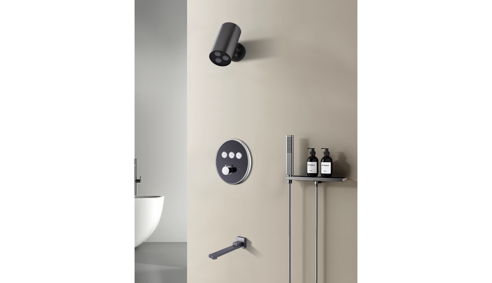 Black Shower System with Rainfall Shower Head, Handheld Body Sprays, Wall Mount Mixer Set